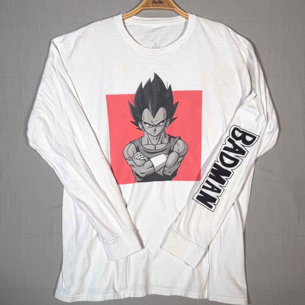 Dragon Ball Z Vegeta Badman Graphic Long Sleeve Shirt White Mens Large DBZ - Picture 2 of 4